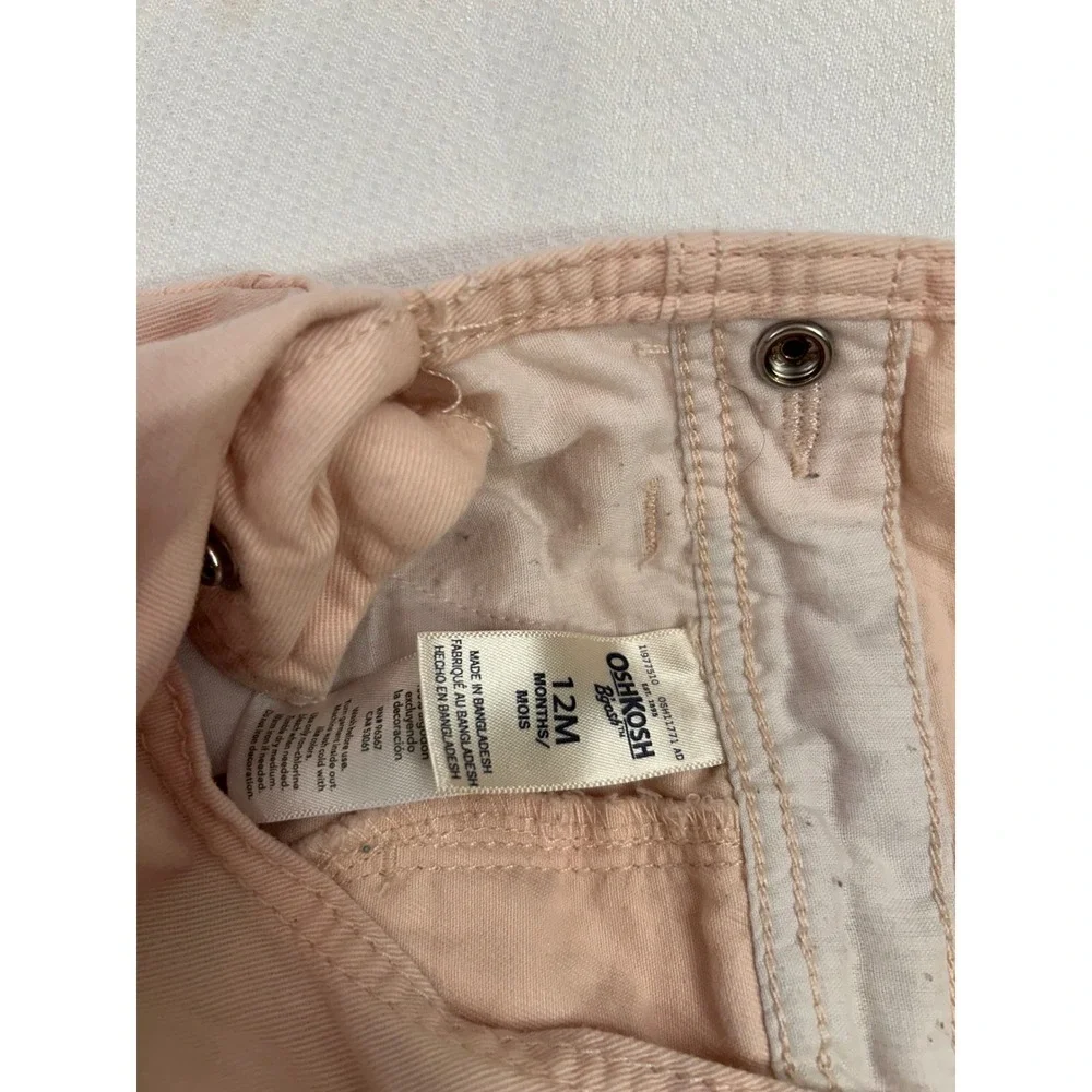 OshKosh B'gosh Overalls 12M Pink Heart Pocket Cotton Twill Kids